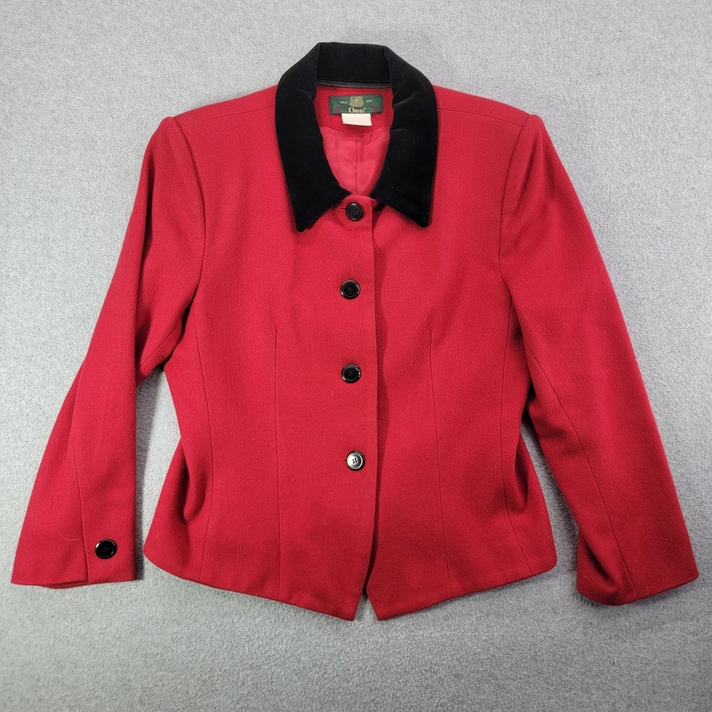Orvis Blazer Womens 8 Red Wool Velvet Collar Button Front Lined Tailored USA